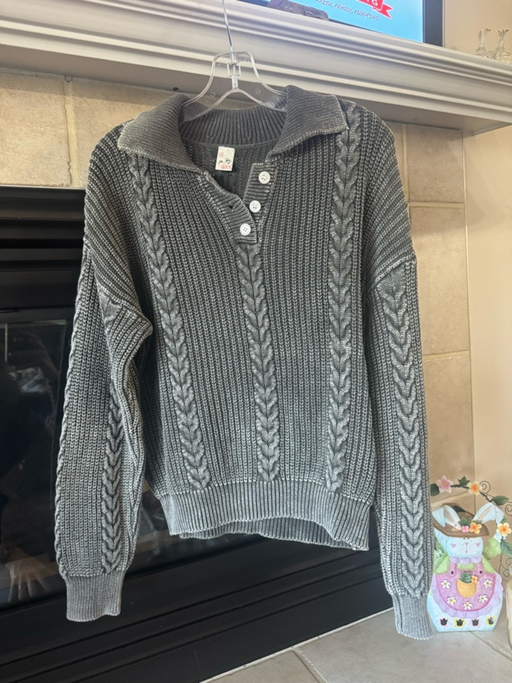 Cozy Cable-Knit Collared Sweater - Gray